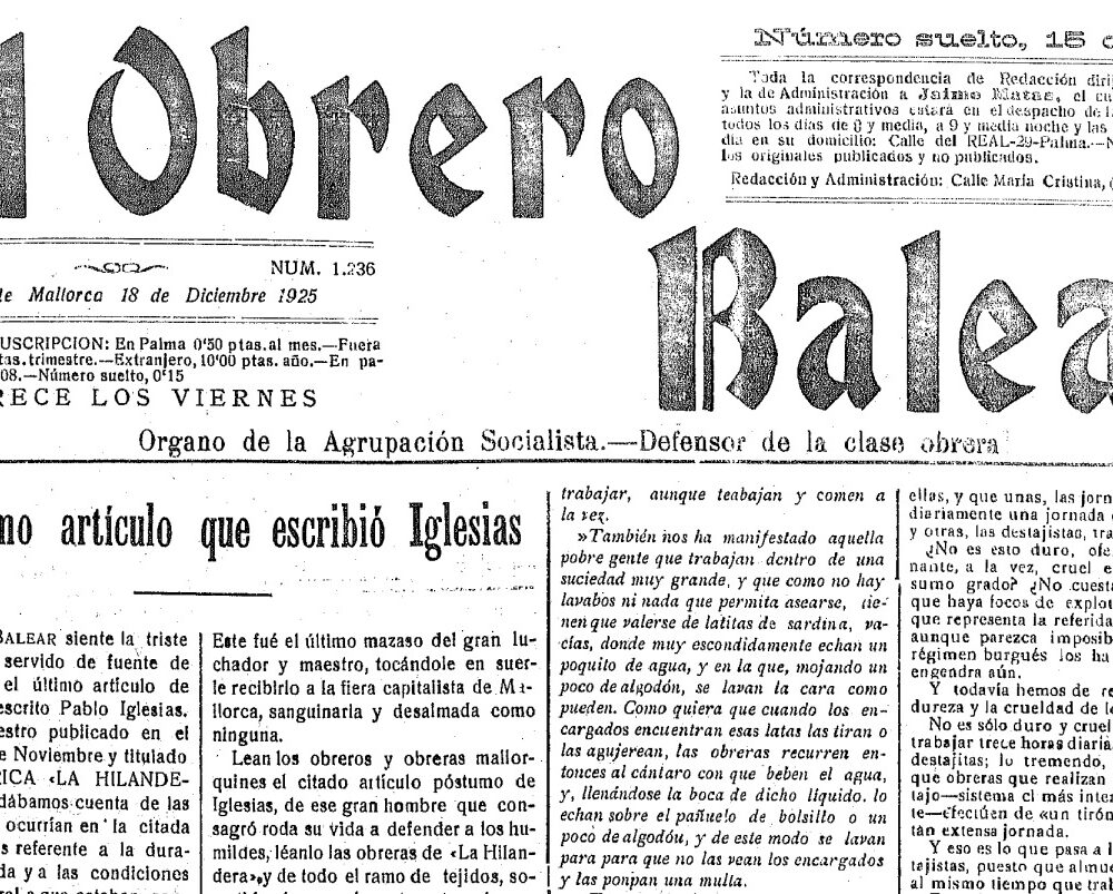 Pablo Iglesias i Mallorca: el dol socialista de 1925 a través de Bisbal i Jaume